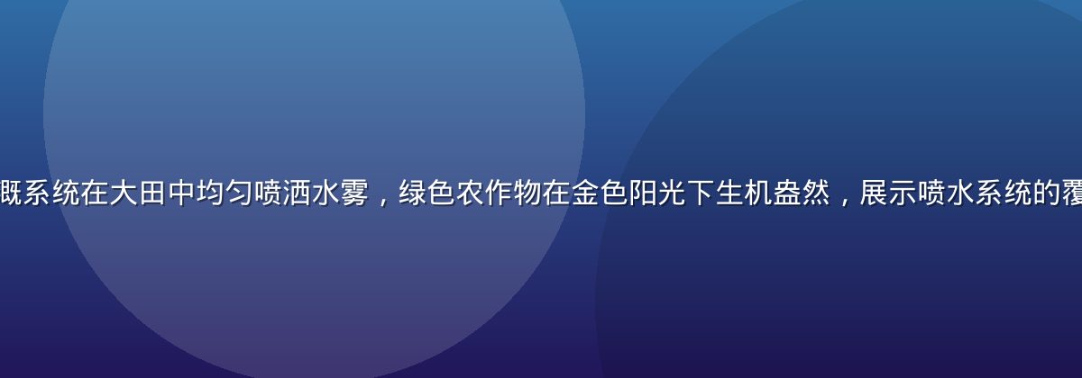 现代化农业喷水灌溉系统在大田中均匀喷洒水雾，绿色农作物在金色阳光下生机盎然，展示喷水系统的覆盖效果与节水优势